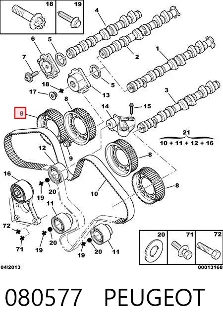 Engrenagem de cadeia da roda dentada da árvore distribuidora de motor 080577 Peugeot/Citroen