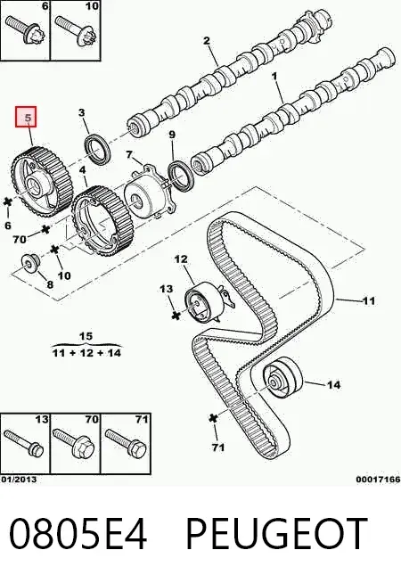 Engrenagem de cadeia de roda dentada da árvore distribuidora de escape de motor 0805E4 Peugeot/Citroen