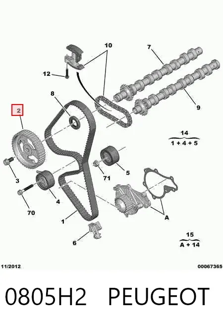 Engrenagem de cadeia da roda dentada da árvore distribuidora de motor 0805H2 Peugeot/Citroen