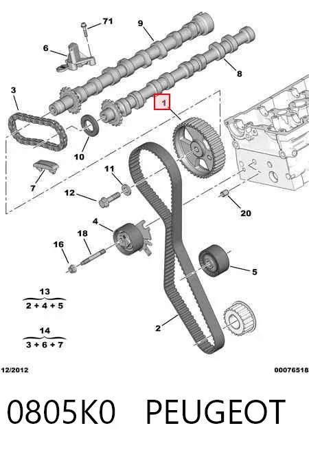 Engrenagem de cadeia da roda dentada da árvore distribuidora de motor 0805K0 Peugeot/Citroen