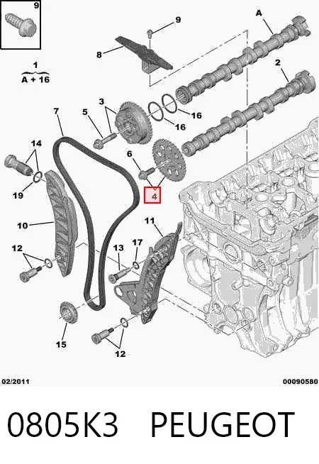 Engrenagem de cadeia de roda dentada da árvore distribuidora de escape de motor 0805K3 Peugeot/Citroen