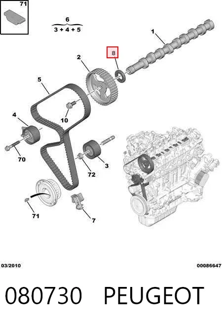 Vedação da árvore distribuidora de motor 080730 Peugeot/Citroen
