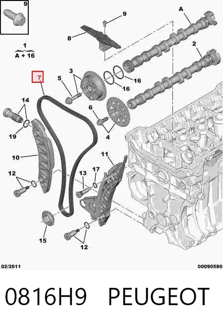Cadeia do mecanismo de distribuição de gás, kit 0816H9 Peugeot/Citroen