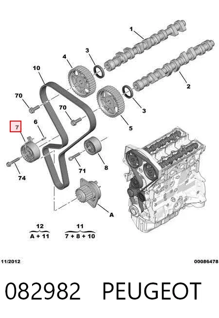 Rolo de reguladora de tensão da correia do mecanismo de distribuição de gás 082982 Peugeot/Citroen