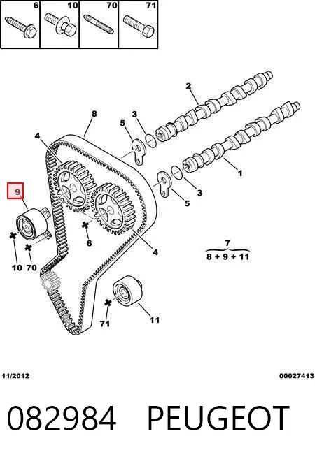 Rolo de reguladora de tensão da correia do mecanismo de distribuição de gás 082984 Peugeot/Citroen