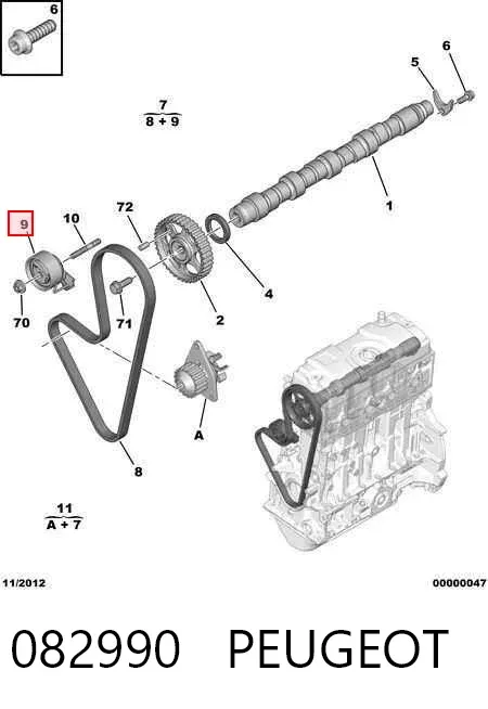 Rolo de reguladora de tensão da correia do mecanismo de distribuição de gás 082990 Peugeot/Citroen