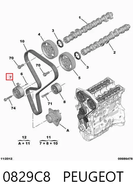 Reguladora de tensão da correia do mecanismo de distribuição de gás 0829C8 Peugeot/Citroen