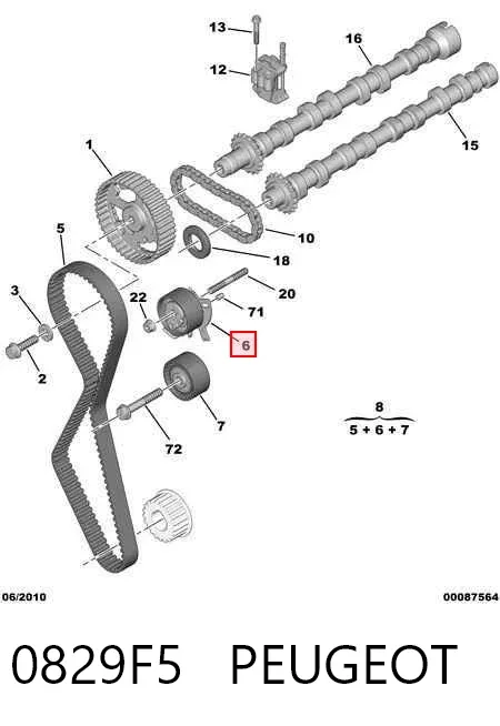 Rolo de reguladora de tensão da correia do mecanismo de distribuição de gás 0829F5 Peugeot/Citroen