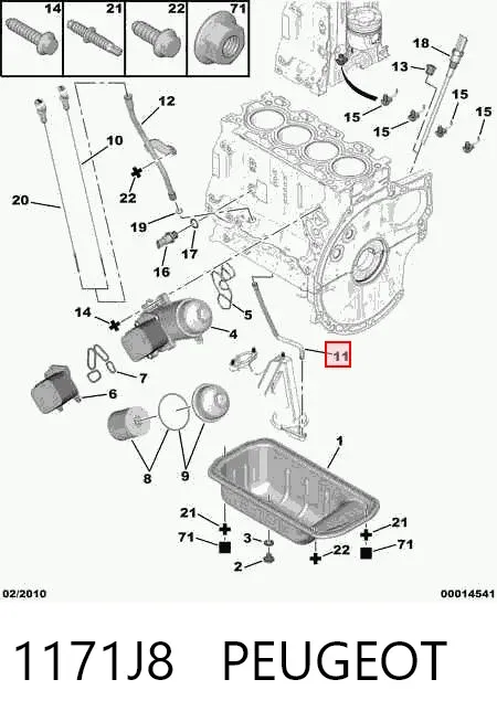 Guia de sonda indicador do nível de óleo no motor 1171J8 Peugeot/Citroen