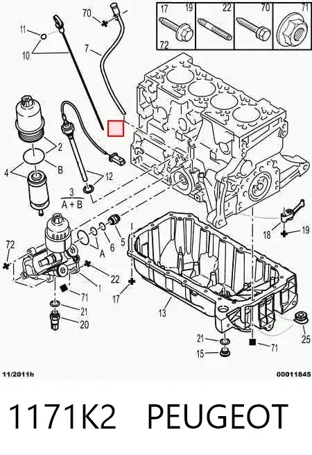 Guia de sonda indicador do nível de óleo no motor 1171K2 Peugeot/Citroen