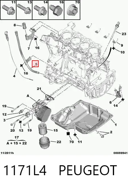 Guia de sonda indicador do nível de óleo no motor 1171L4 Peugeot/Citroen