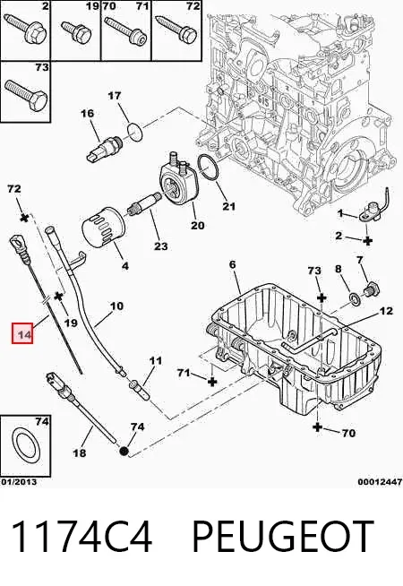 Sonda (indicador) do nível de óleo no motor 1174C4 Peugeot/Citroen