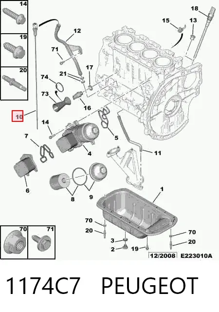 Sonda (indicador) do nível de óleo no motor 1174C7 Peugeot/Citroen