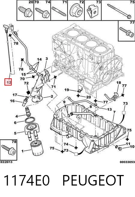 Sonda (indicador) do nível de óleo no motor 1174E0 Peugeot/Citroen