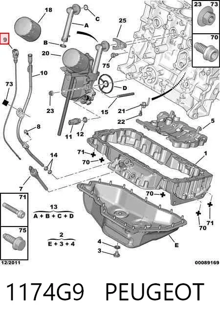 Sonda (indicador) do nível de óleo no motor 1174G9 Peugeot/Citroen