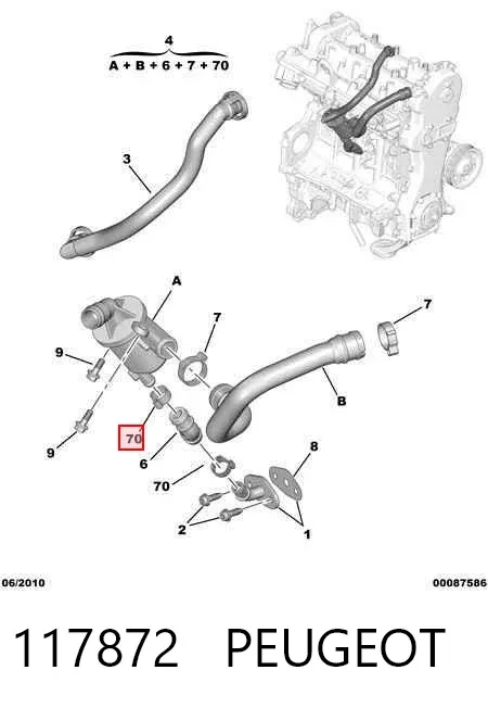 Separador de óleo (separador) do sistema de ventilação de cárter 117872 Peugeot/Citroen