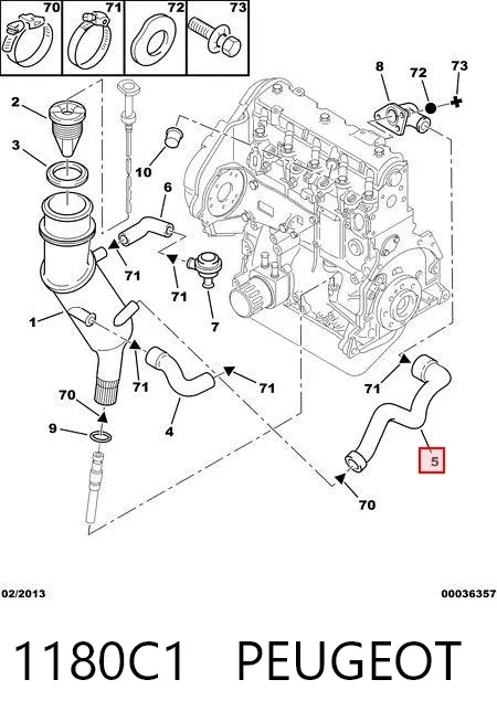 Cano derivado de ventilação de cárter (de separador de óleo) 1180C1 Peugeot/Citroen