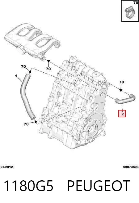 Cano derivado de ventilação de cárter (de separador de óleo) 1180G5 Peugeot/Citroen