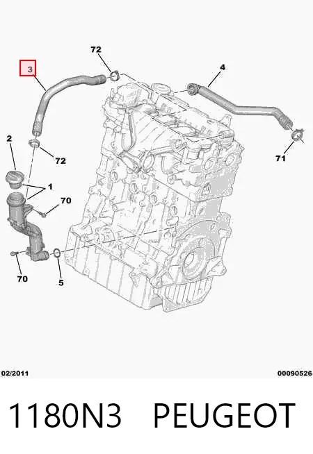 Cano derivado de ventilação de cárter (de separador de óleo) 1180N3 Peugeot/Citroen