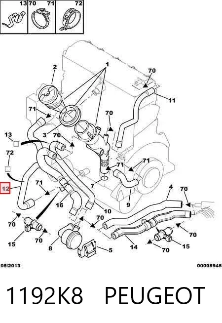 Cano derivado de ventilação de cárter (de separador de óleo) 1192K8 Peugeot/Citroen
