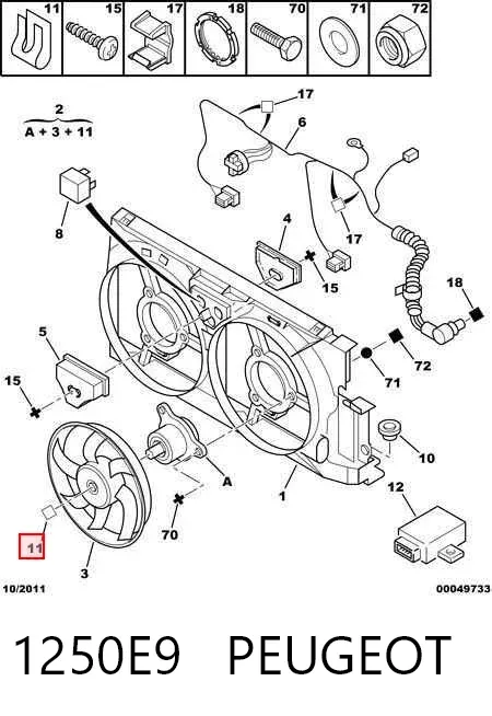 Ventilador elétrico de esfriamento montado (motor + roda de aletas) 1250E9 Peugeot/Citroen