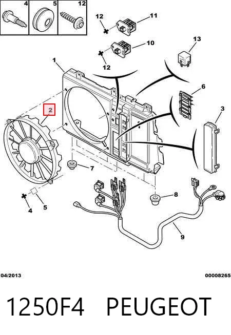 Ventilador elétrico de esfriamento montado (motor + roda de aletas) 1250F4 Peugeot/Citroen