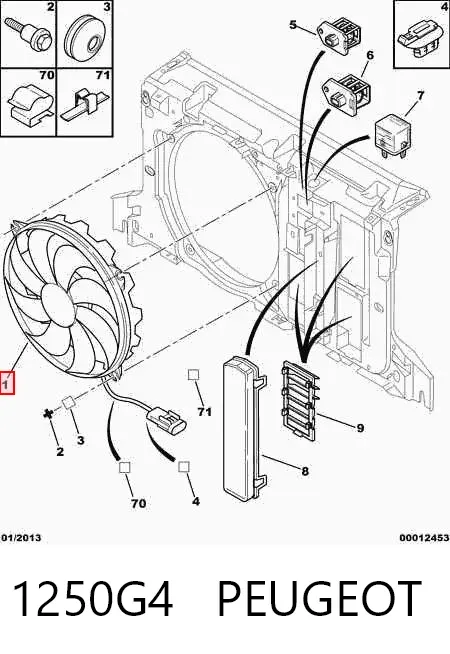 Ventilador elétrico de esfriamento montado (motor + roda de aletas) 1250G4 Peugeot/Citroen
