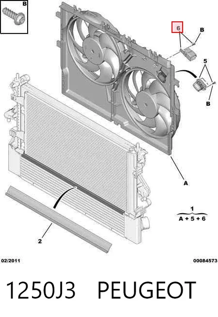 Ventilador elétrico de esfriamento montado (motor + roda de aletas) 1250J3 Peugeot/Citroen