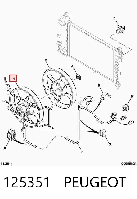 Ventilador elétrico de esfriamento montado (motor + roda de aletas) 125351 Peugeot/Citroen
