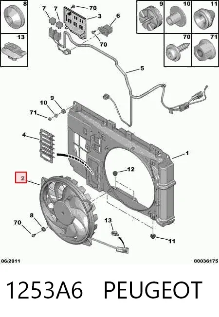 Ventilador elétrico de esfriamento montado (motor + roda de aletas) 1253A6 Peugeot/Citroen