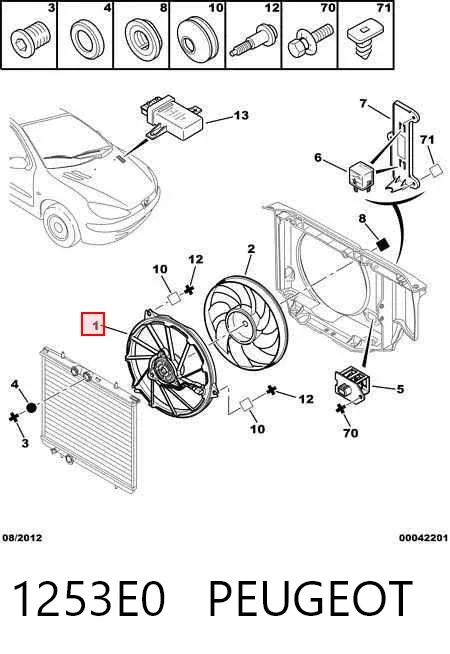 Ventilador elétrico de esfriamento montado (motor + roda de aletas) 1253E0 Peugeot/Citroen