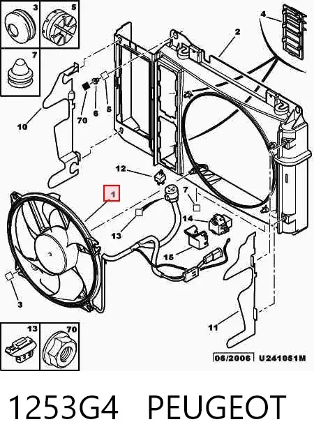 Ventilador elétrico de esfriamento montado (motor + roda de aletas) 1253G4 Peugeot/Citroen