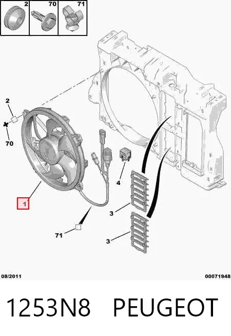Ventilador elétrico de esfriamento montado (motor + roda de aletas) 1253N8 Peugeot/Citroen