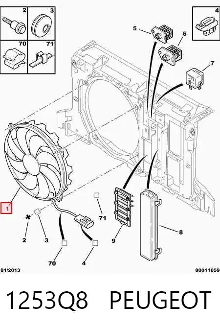 Ventilador elétrico de esfriamento montado (motor + roda de aletas) esquerdo 1253Q8 Peugeot/Citroen