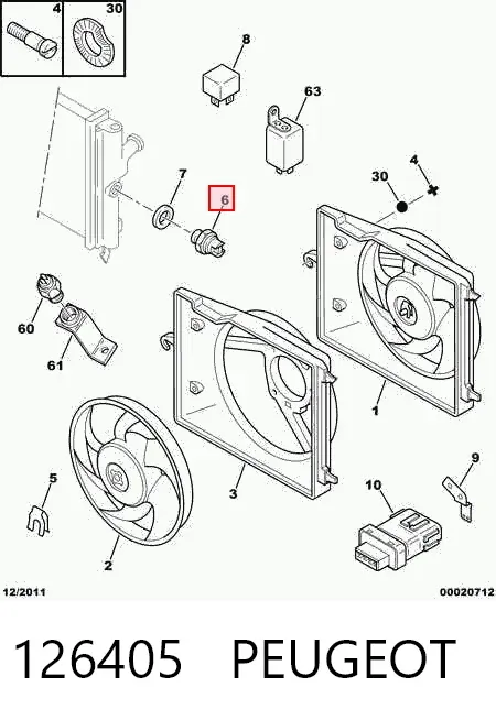 Sensor de temperatura do fluido de esfriamento (de ativação de ventilador do radiador) 126405 Peugeot/Citroen