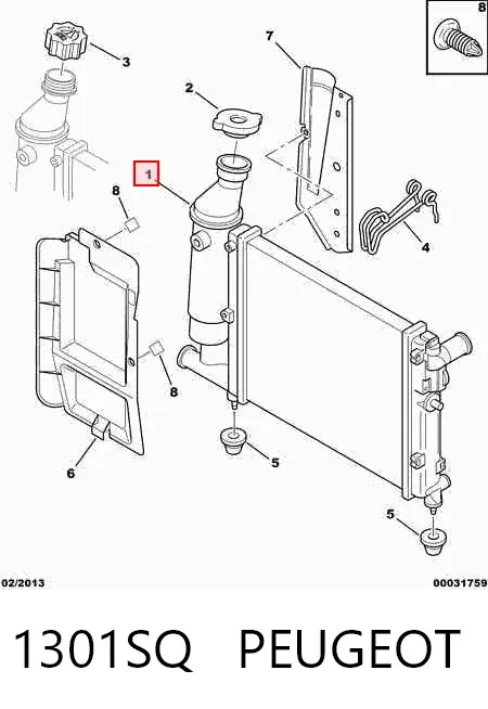 Radiador de esfriamento de motor 1301SQ Peugeot/Citroen