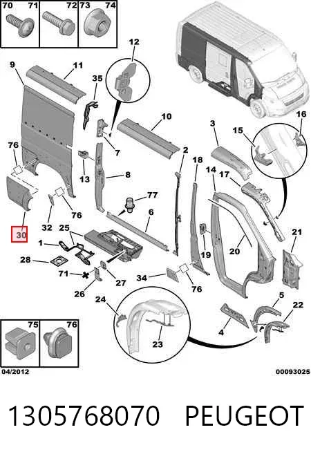 Placa sobreposta do pára-lama traseiro direito 1305768070 Peugeot/Citroen