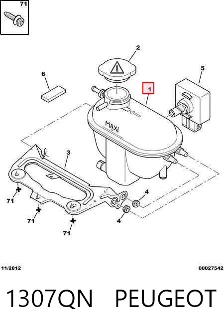Tanque de expansão do sistema de esfriamento 1307QN Peugeot/Citroen