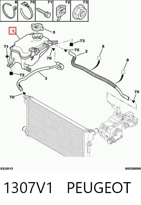 Tanque de expansão do sistema de esfriamento 1307V1 Peugeot/Citroen