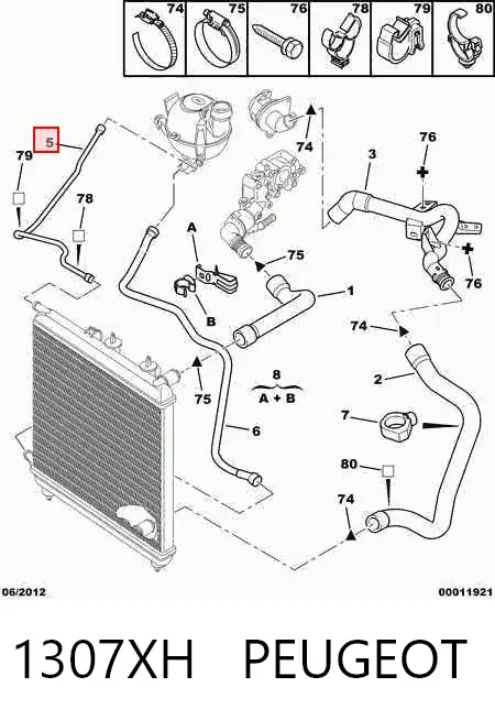 Mangueira (cano derivado) do sistema de esfriamento 1307XH Peugeot/Citroen