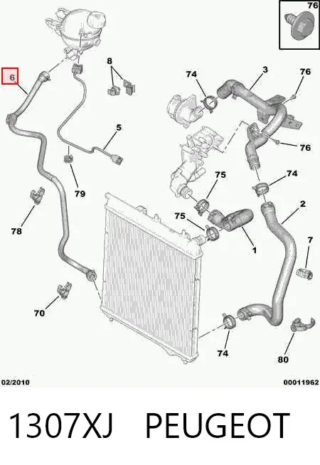 Mangueira (cano derivado) do sistema de esfriamento 1307XJ Peugeot/Citroen