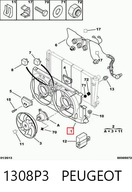 Difusor do radiador de esfriamento 1308P3 Peugeot/Citroen
