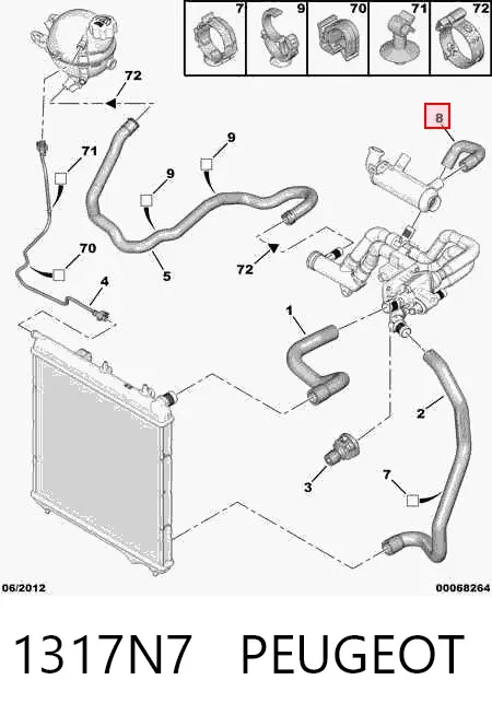 Mangueira (cano derivado) do sistema de esfriamento 1317N7 Peugeot/Citroen