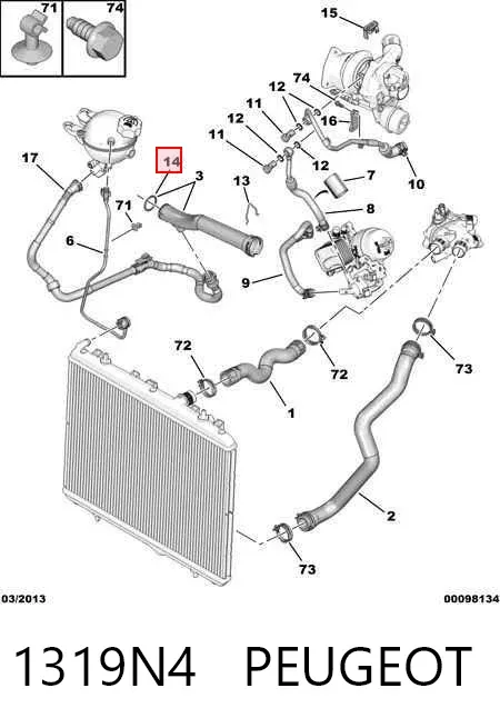 Vedante anular do sistema de esfriamento 1319N4 Peugeot/Citroen