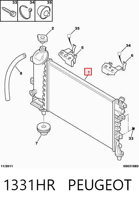 Radiador de esfriamento de motor 1331HR Peugeot/Citroen
