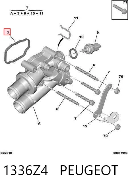 Caixa do termostato 1336Z4 Peugeot/Citroen