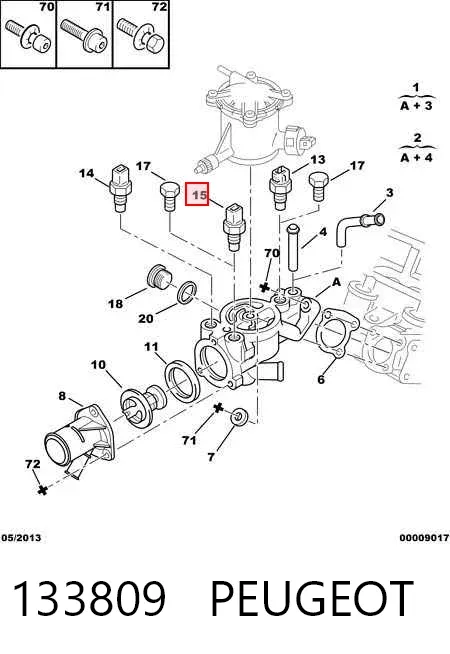 Sensor de temperatura do fluido de esfriamento 133809 Peugeot/Citroen