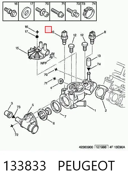 Sensor de temperatura do fluido de esfriamento 133833 Peugeot/Citroen