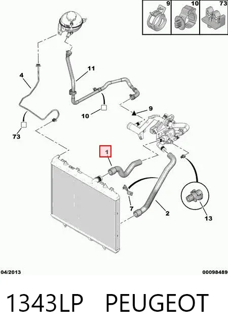 Mangueira (cano derivado) do radiador de esfriamento superior 1343LP Peugeot/Citroen