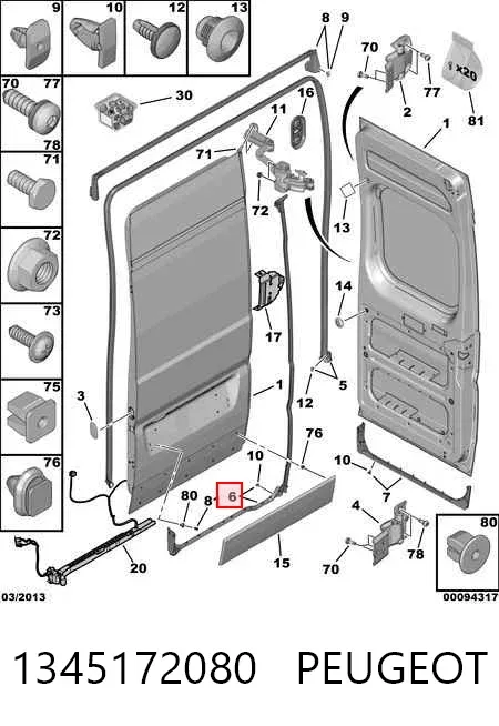 Compactador da porta traseira esquerda (na carroçaria) 1345172080 Fiat/Alfa/Lancia